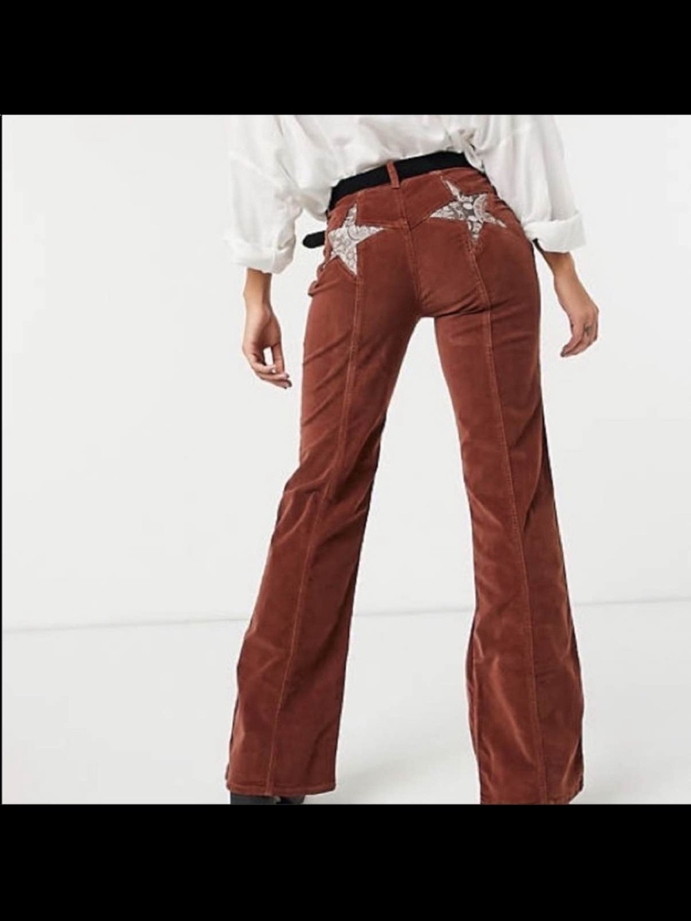 Free People Firecracker Corduroy Flare Pants with Star Embroidery